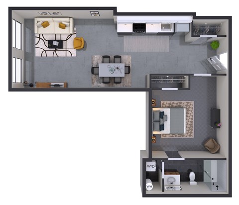 Floor plan for 1 bed, 1 bath, 603 sqft